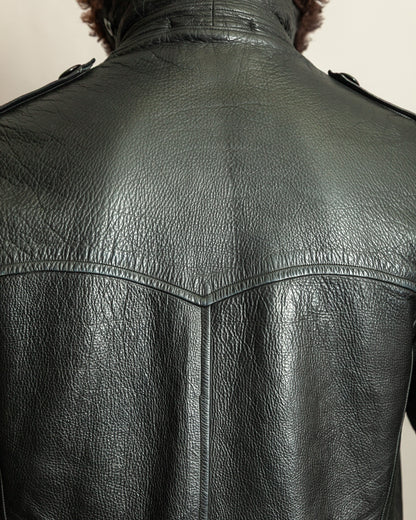 Vintage 1940s Swedish Officers Goatskin Leather Trench Coat Sheepskin Collar – Medium (42)