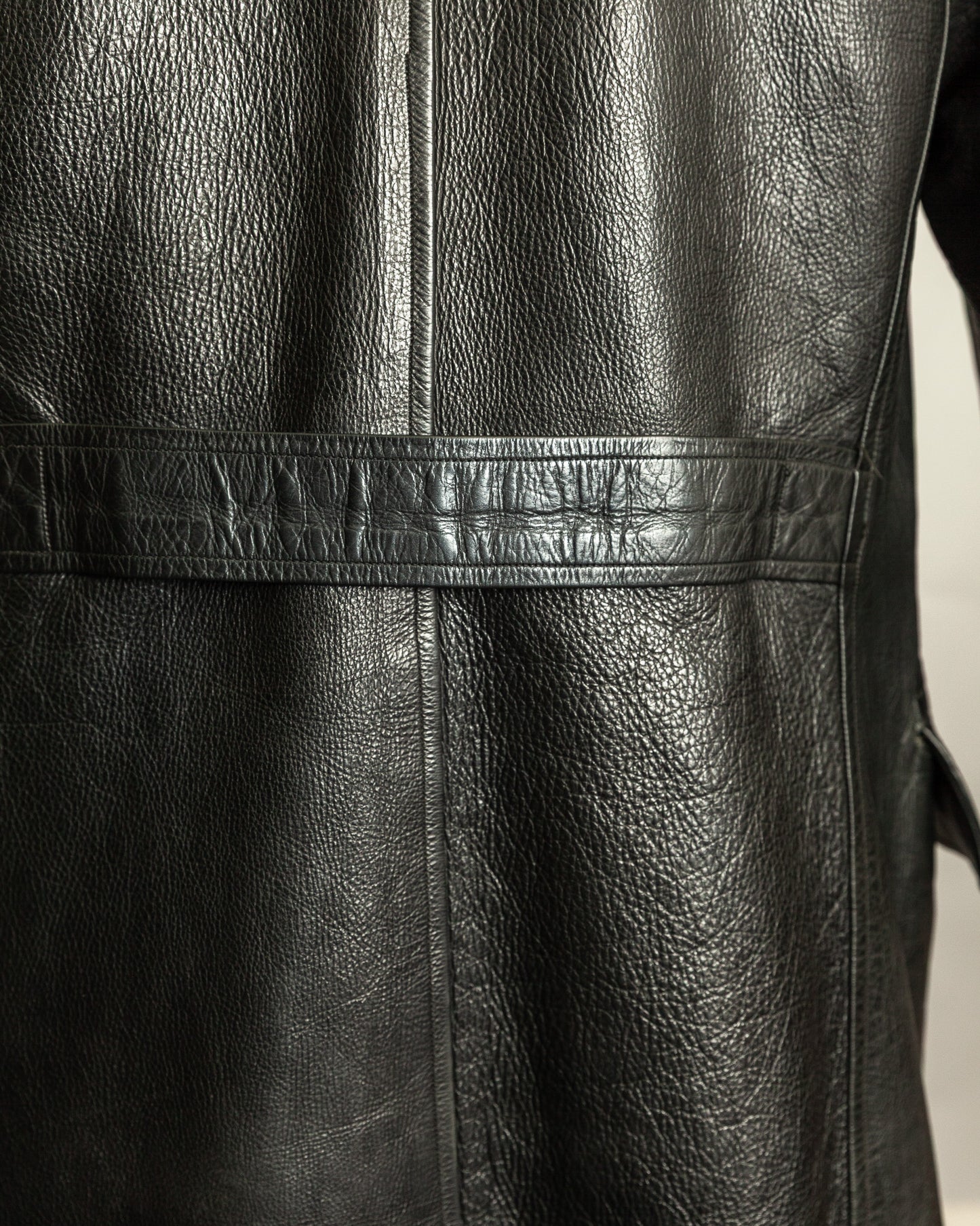 Vintage 1940s Swedish Officers Goatskin Leather Trench Coat Sheepskin Collar – Medium (42)