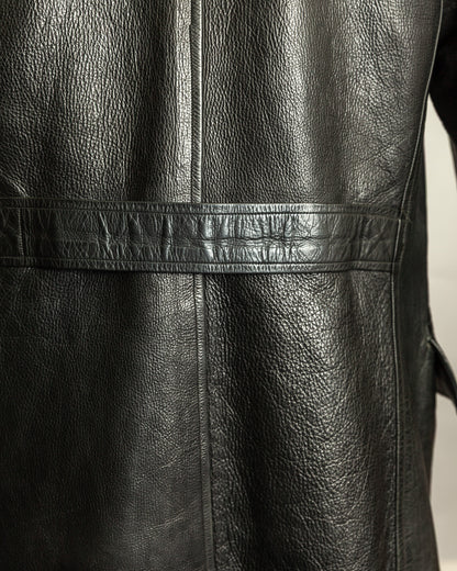 Vintage 1940s Swedish Officers Goatskin Leather Trench Coat Sheepskin Collar – Medium (42)