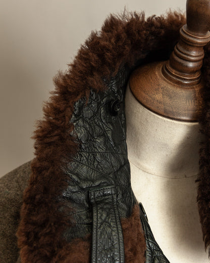 Vintage 1940s Swedish Officers Goatskin Leather Trench Coat Sheepskin Collar – Medium (42)