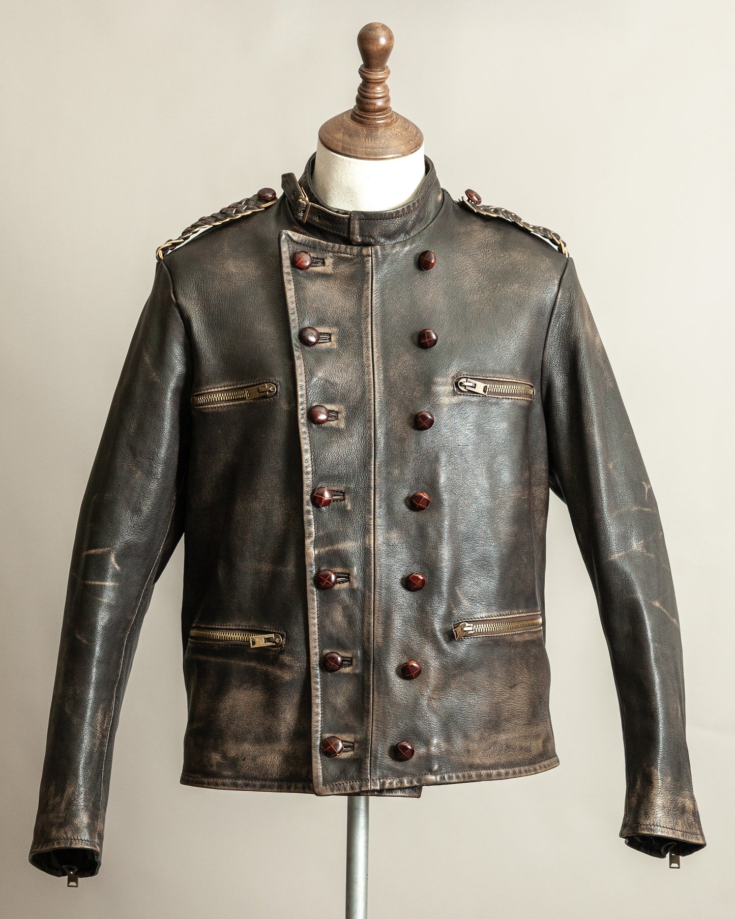 Vintage 1990s Replay Military Luftwaffe-Style Leather Jacket – Large (42)