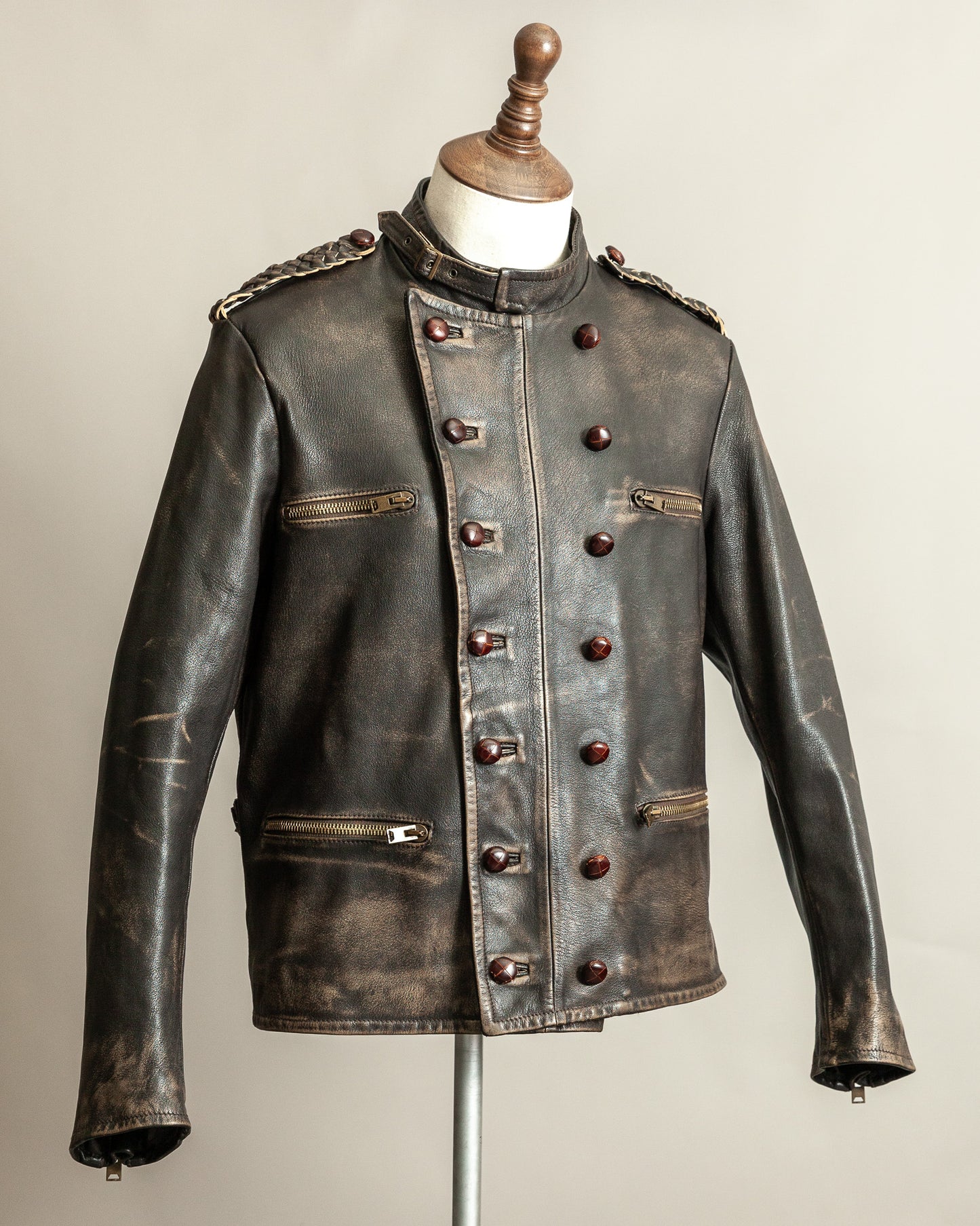 Vintage 1990s Replay Military Luftwaffe-Style Leather Jacket – Large (42)