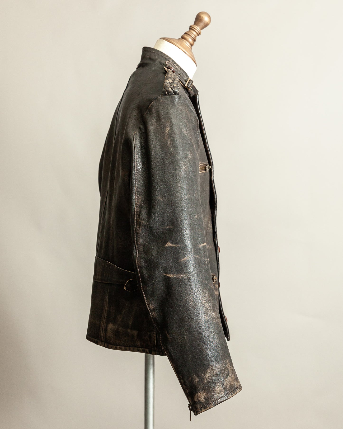 Vintage 1990s Replay Military Luftwaffe-Style Leather Jacket – Large (42)