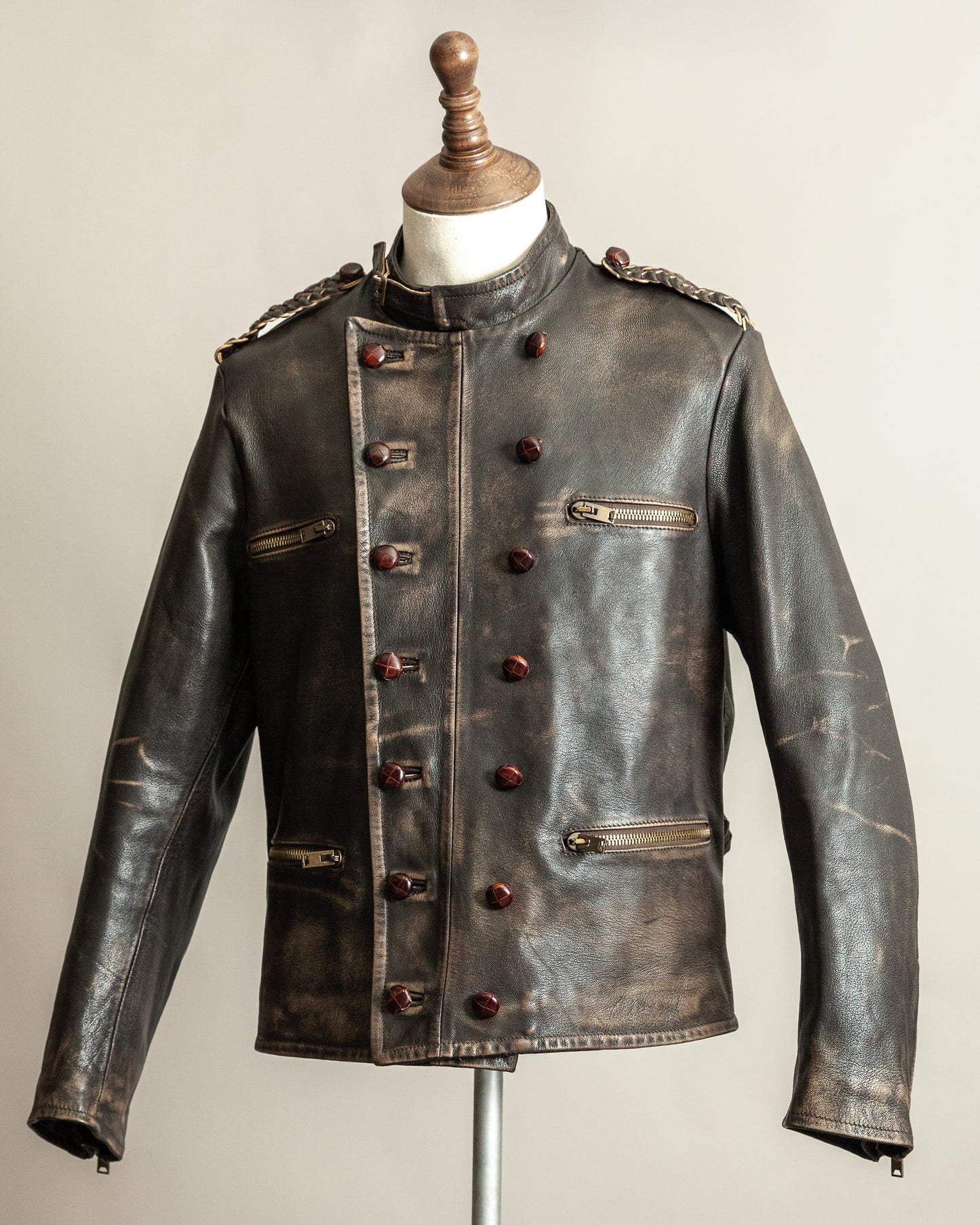 Vintage 1990s Replay Military Luftwaffe-Style Leather Jacket – Large (42)