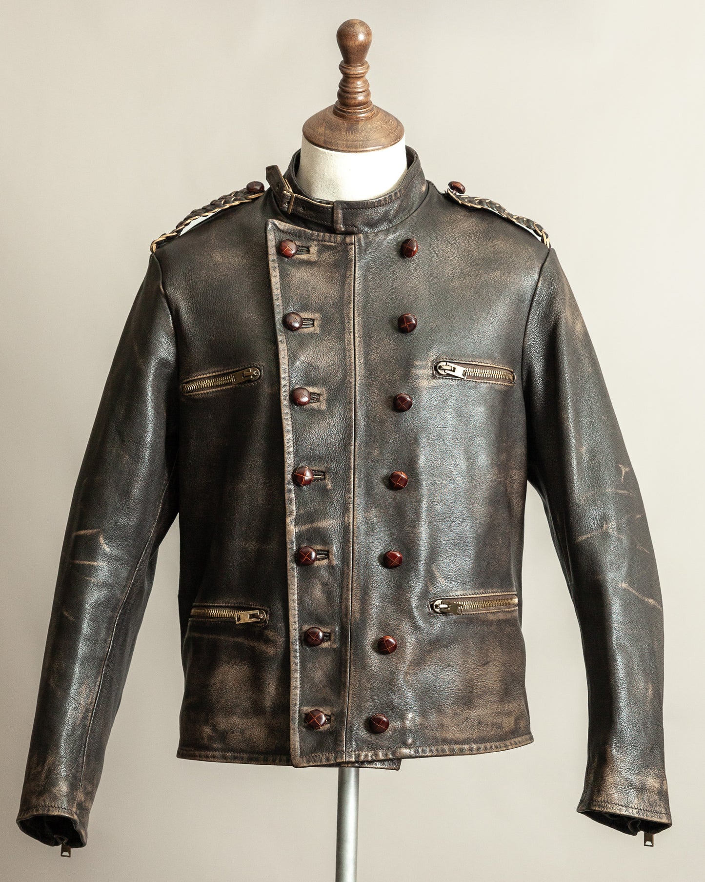 Vintage 1990s Replay Military Luftwaffe-Style Leather Jacket – Large (42)