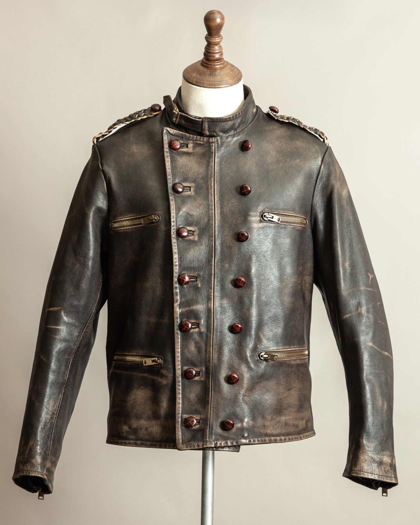 Vintage 1990s Replay Military Luftwaffe-Style Leather Jacket – Large (42)