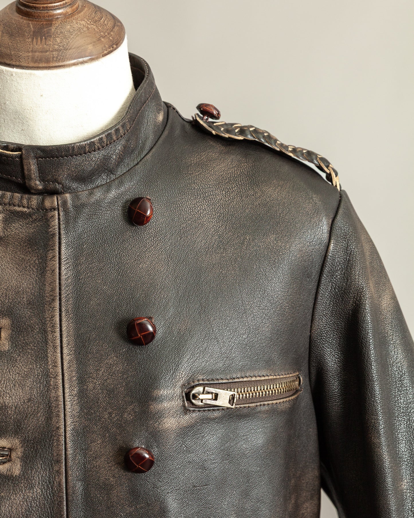Vintage 1990s Replay Military Luftwaffe-Style Leather Jacket – Large (42)