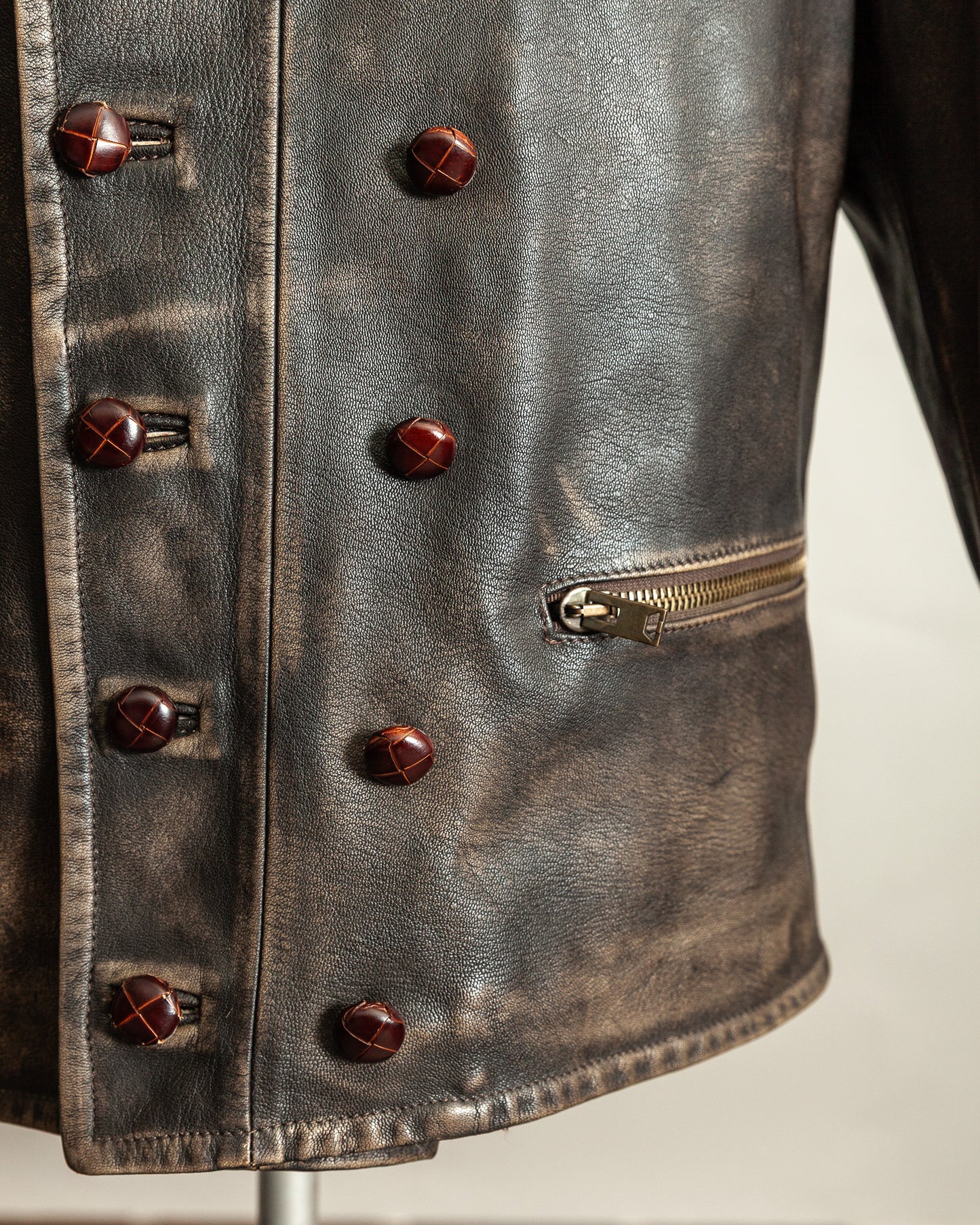 Vintage 1990s Replay Military Luftwaffe-Style Leather Jacket – Large (42)