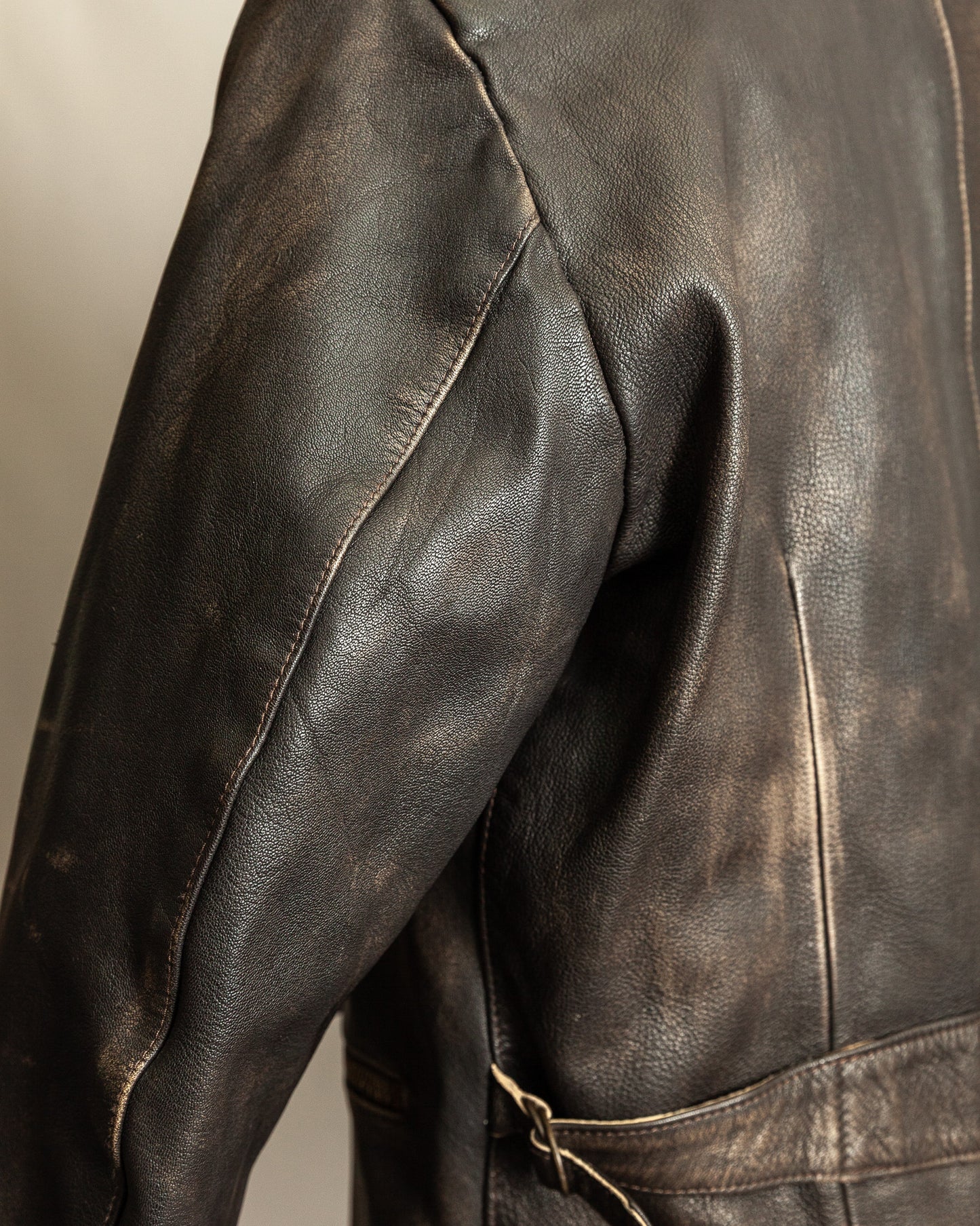 Vintage 1990s Replay Military Luftwaffe-Style Leather Jacket – Large (42)