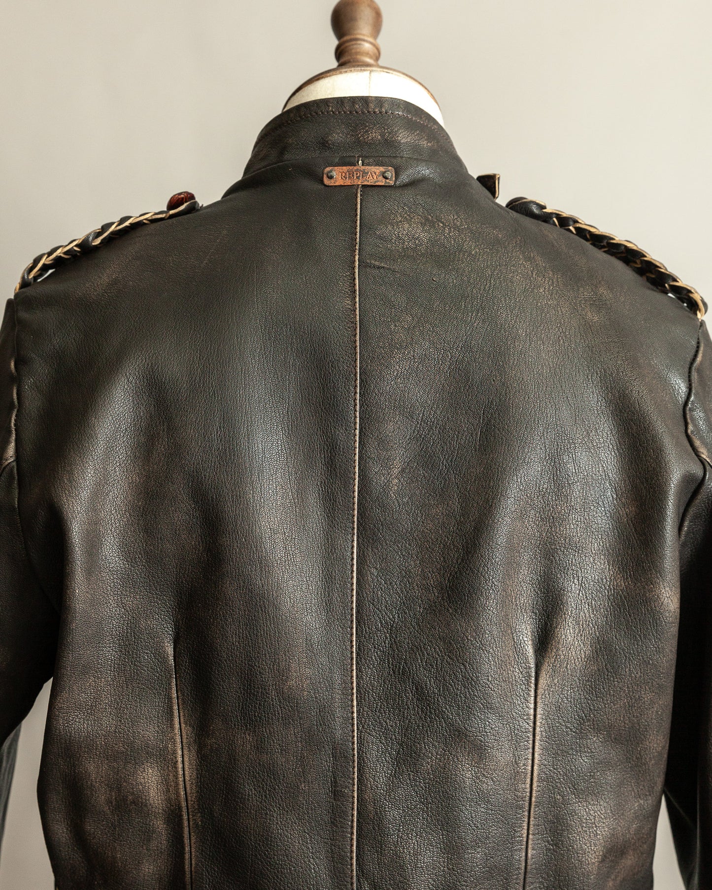 Vintage 1990s Replay Military Luftwaffe-Style Leather Jacket – Large (42)