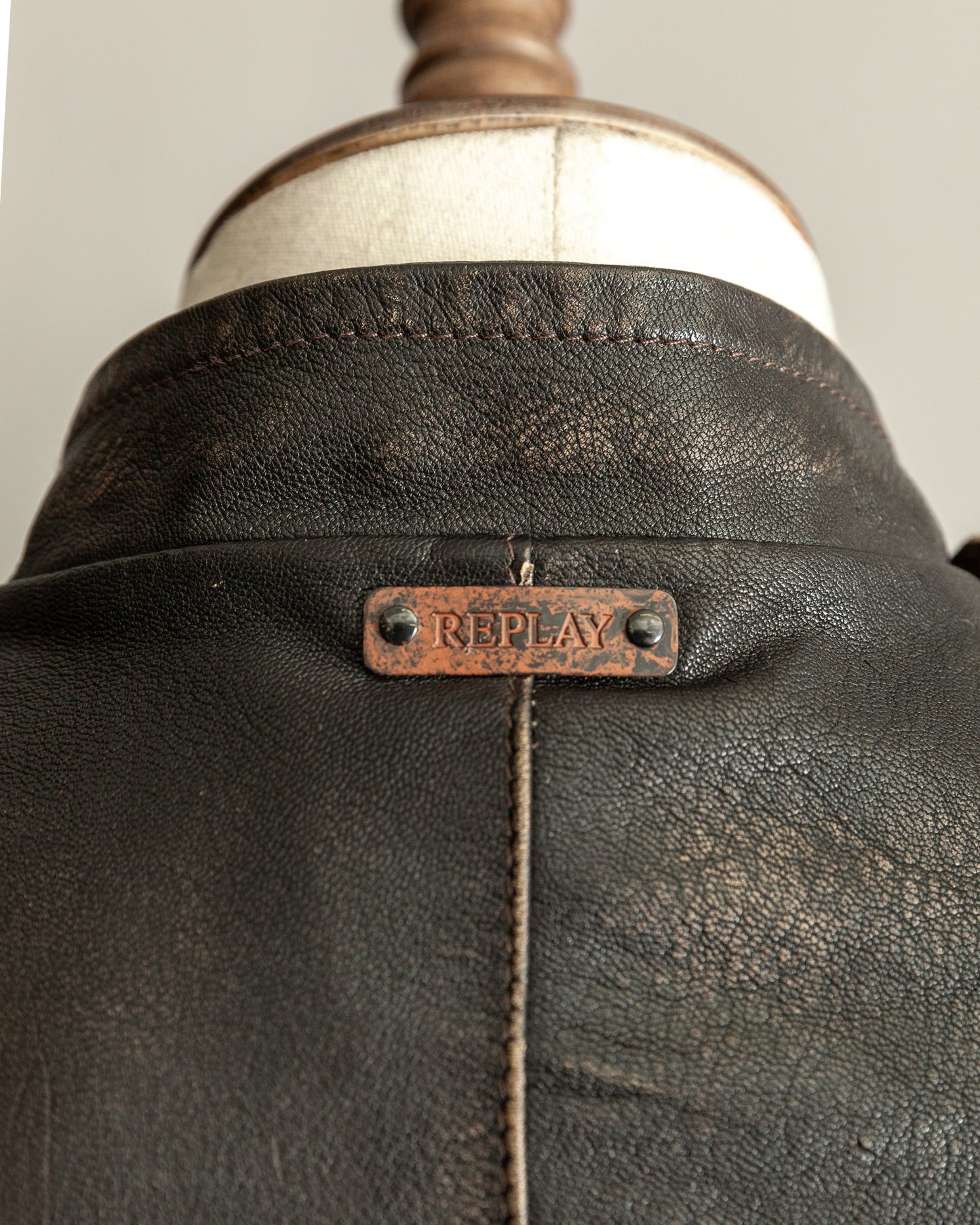 Vintage 1990s Replay Military Luftwaffe-Style Leather Jacket – Large (42)