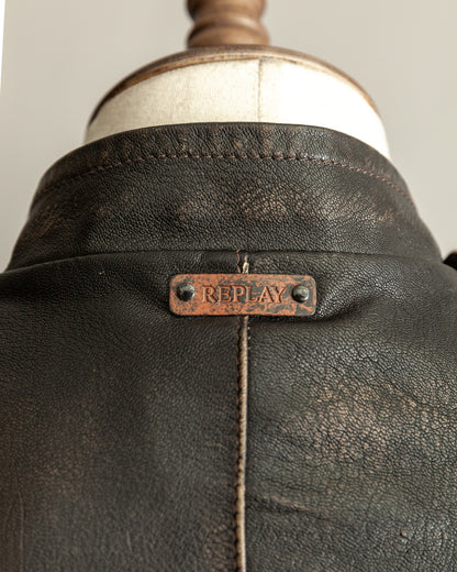 Vintage 1990s Replay Military Luftwaffe-Style Leather Jacket – Large (42)