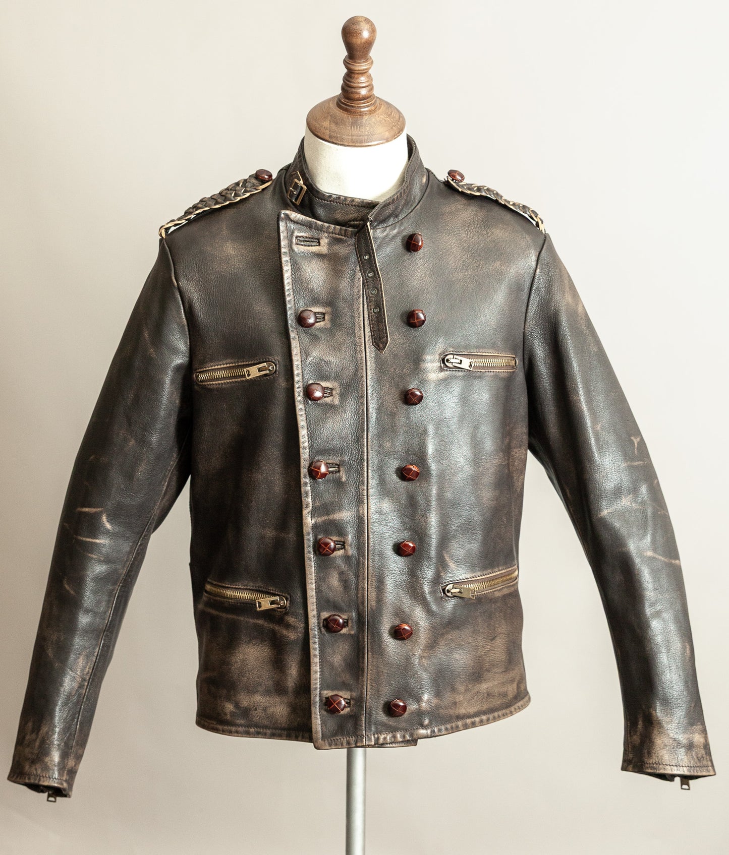 Vintage 1990s Replay Military Luftwaffe-Style Leather Jacket – Large (42)