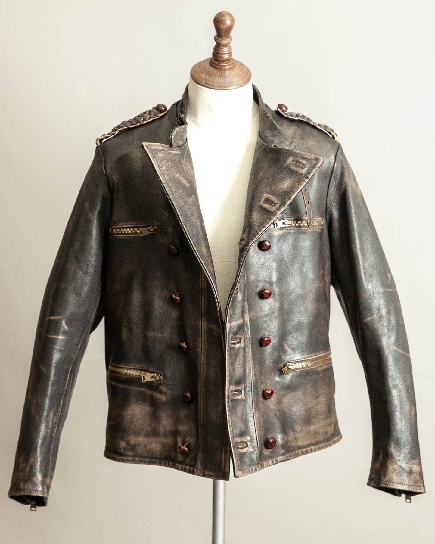 Vintage 1990s Replay Military Luftwaffe-Style Leather Jacket – Large (42)