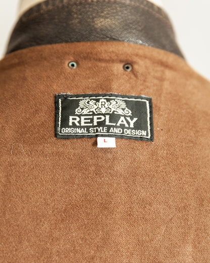 Vintage 1990s Replay Military Luftwaffe-Style Leather Jacket – Large (42)