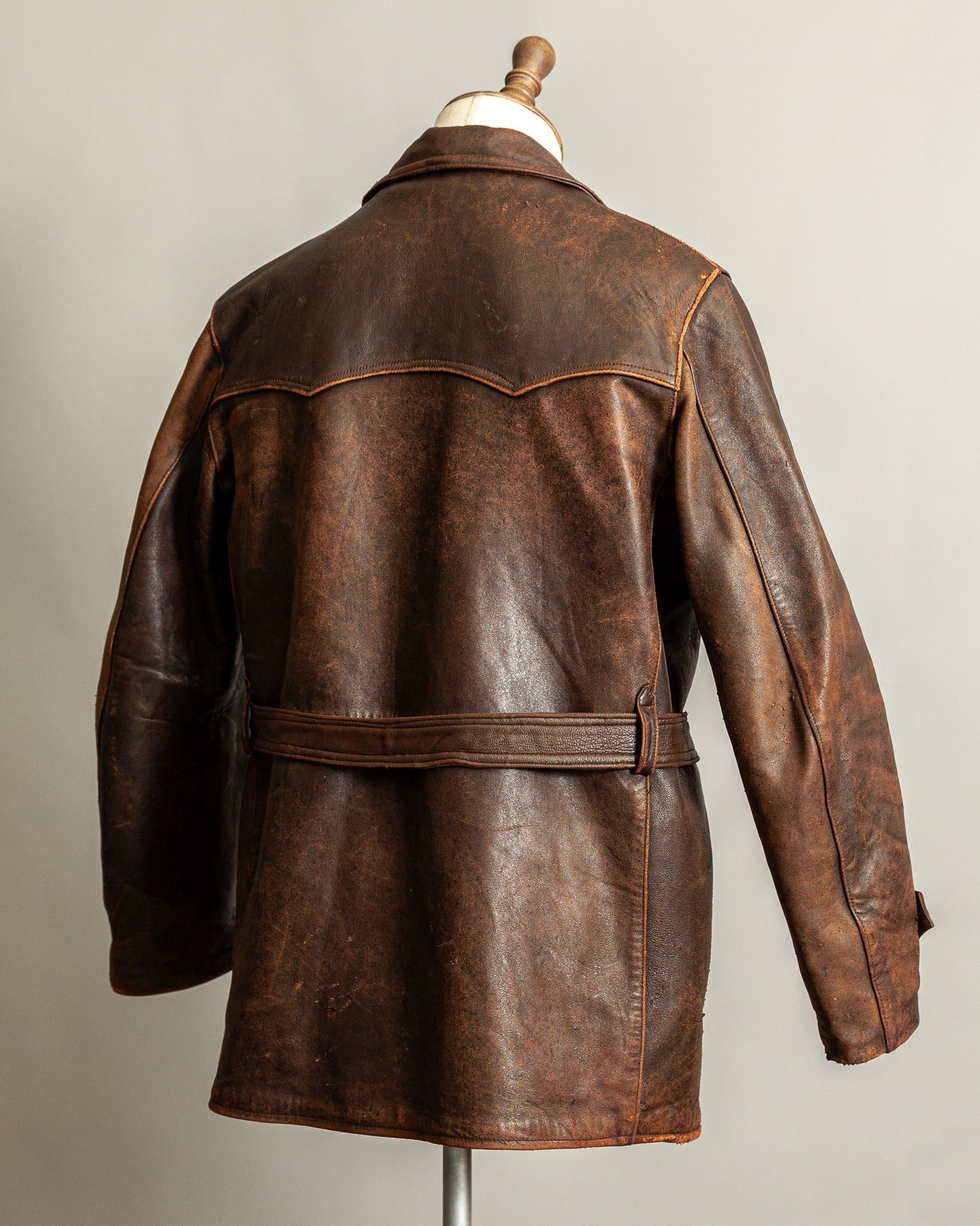 Vintage 1940s French Leather Motorist Car Coat Belted Jacket Medium (42)