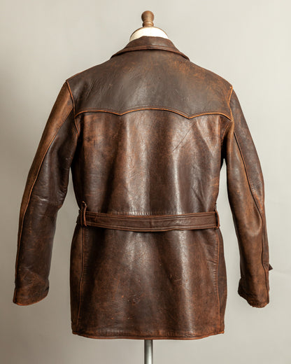Vintage 1940s French Leather Motorist Car Coat Belted Jacket Medium (42)