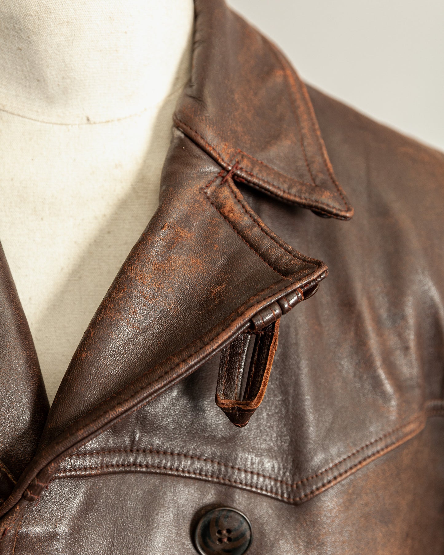 Vintage 1940s French Leather Motorist Car Coat Belted Jacket Medium (42)