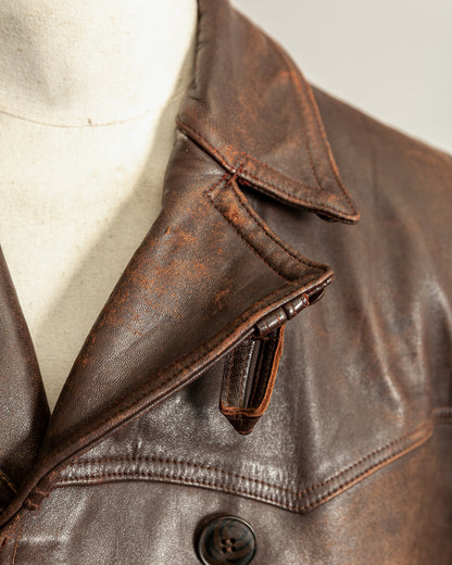 Vintage 1940s French Leather Motorist Car Coat Belted Jacket Medium (42)