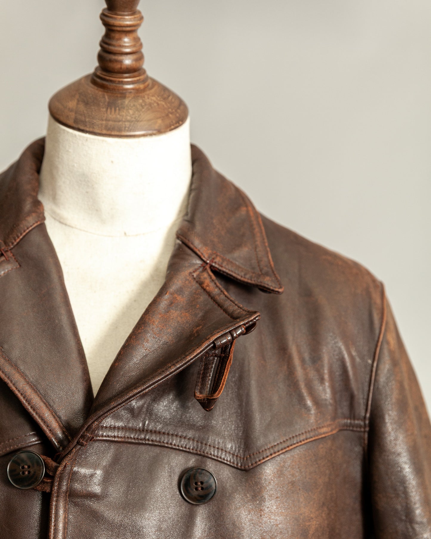 Vintage 1940s French Leather Motorist Car Coat Belted Jacket Medium (42)