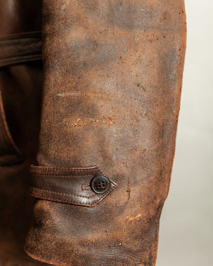 Vintage 1940s French Leather Motorist Car Coat Belted Jacket Medium (42)