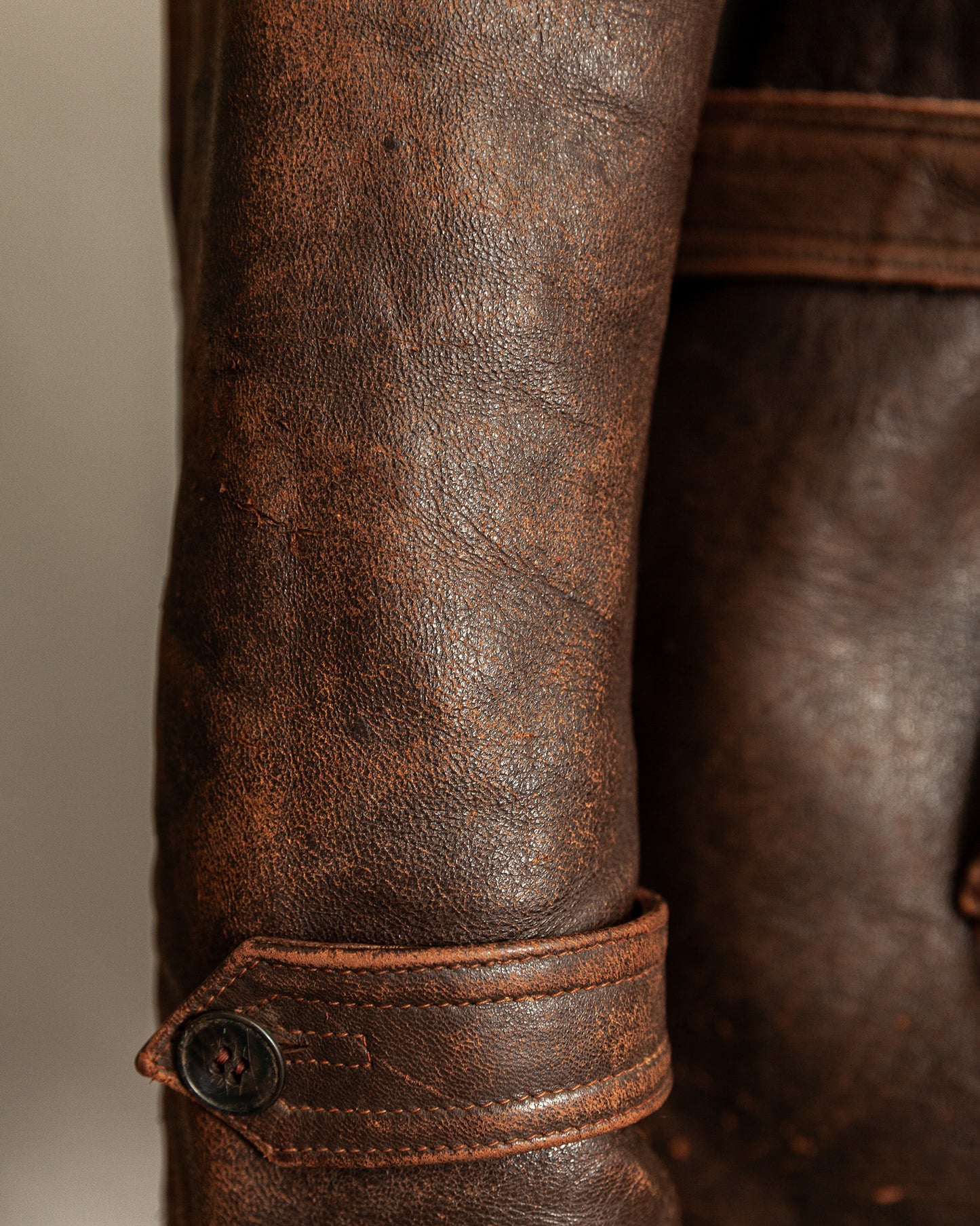 Vintage 1940s French Leather Motorist Car Coat Belted Jacket Medium (42)