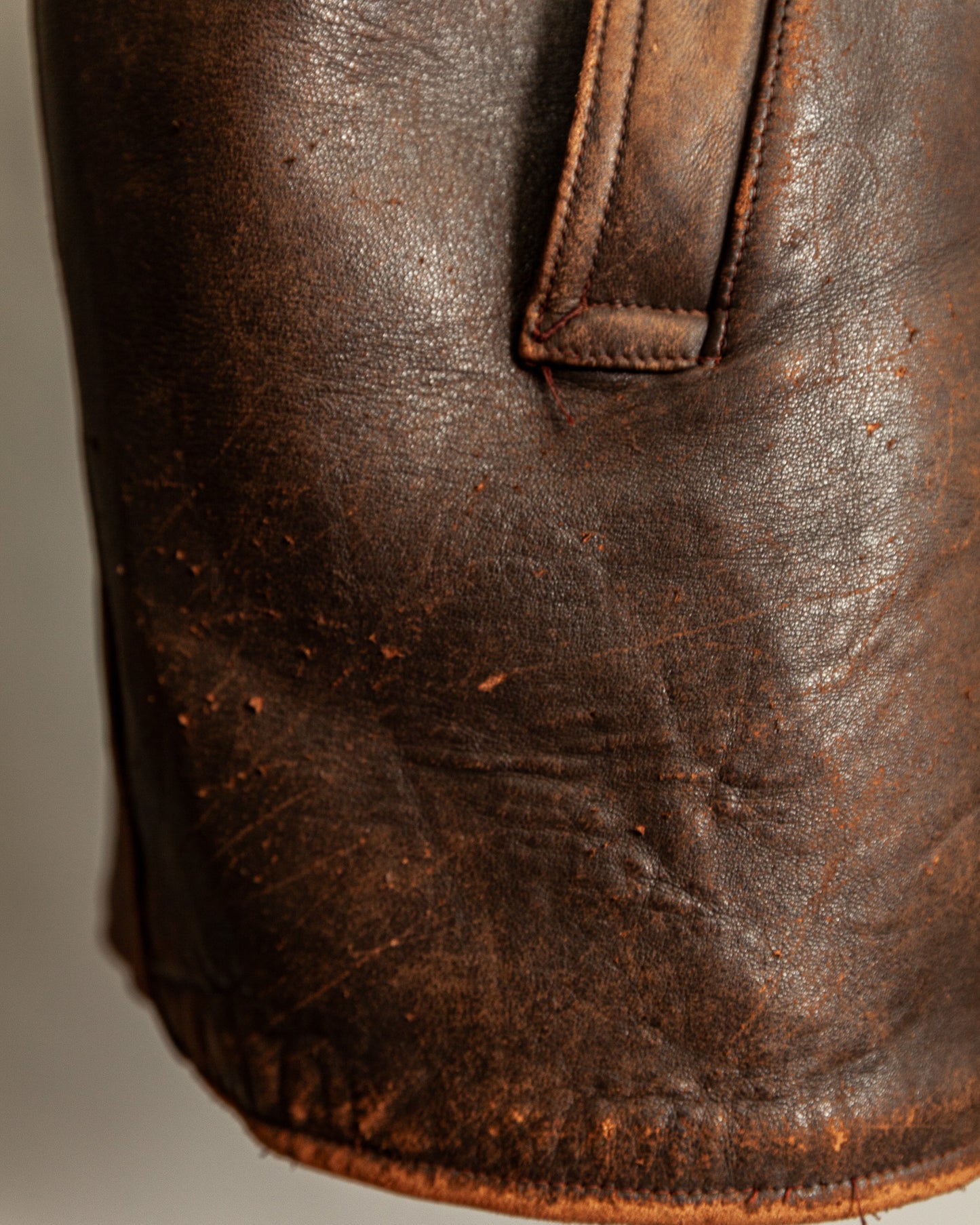 Vintage 1940s French Leather Motorist Car Coat Belted Jacket Medium (42)