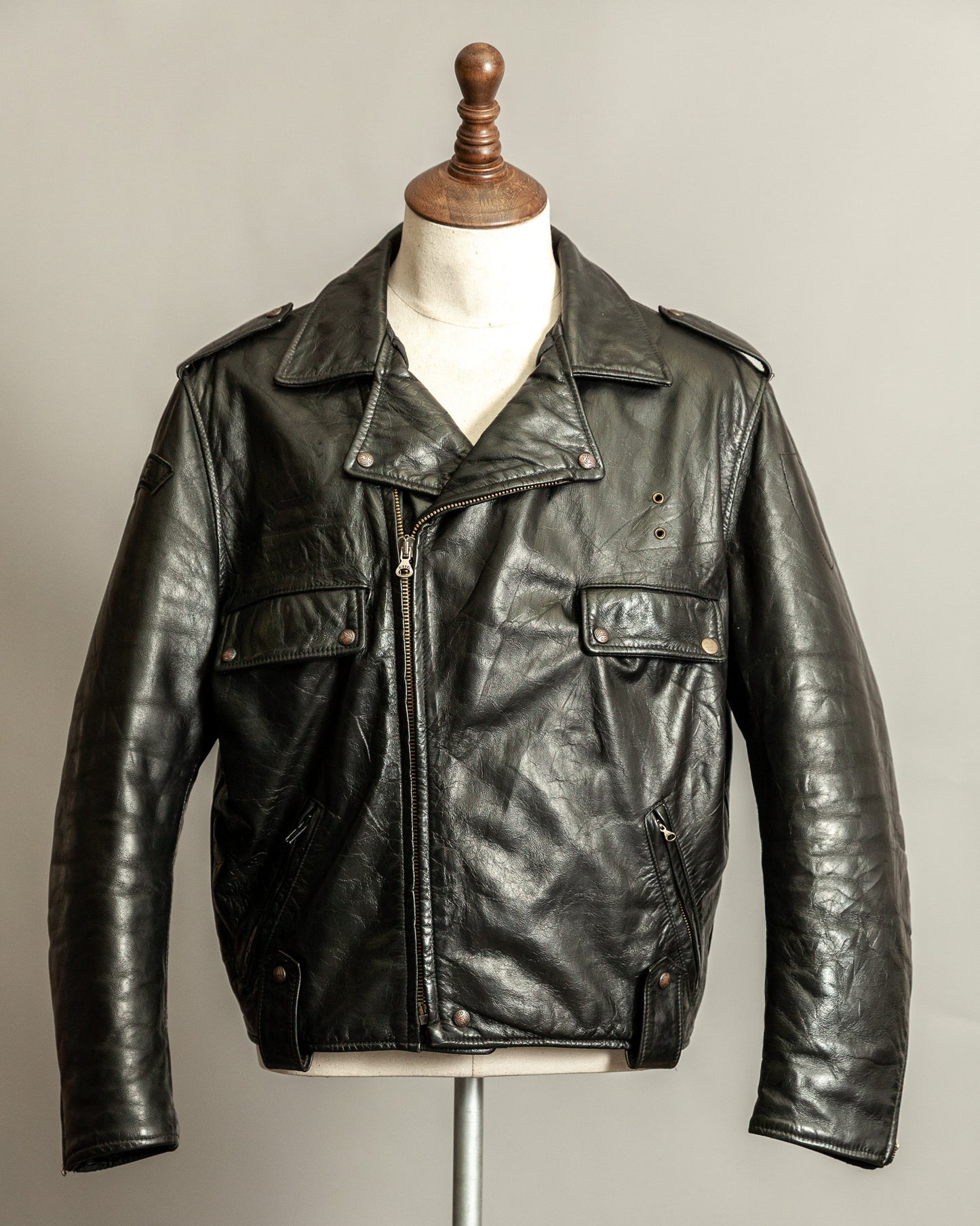 Vintage 1990s Diesel “U.S. State Guard” Leather Biker Jacket – Large (44)