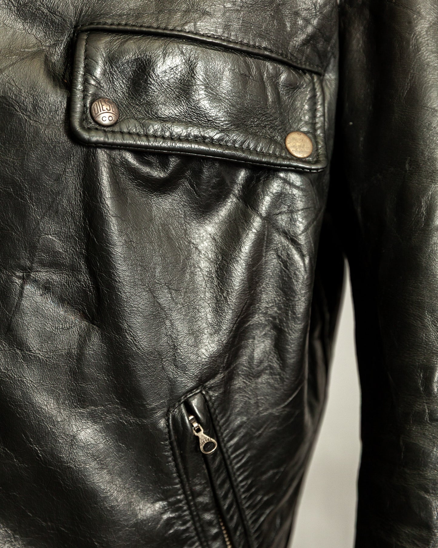 Vintage 1990s Diesel “U.S. State Guard” Leather Biker Jacket – Large (44)