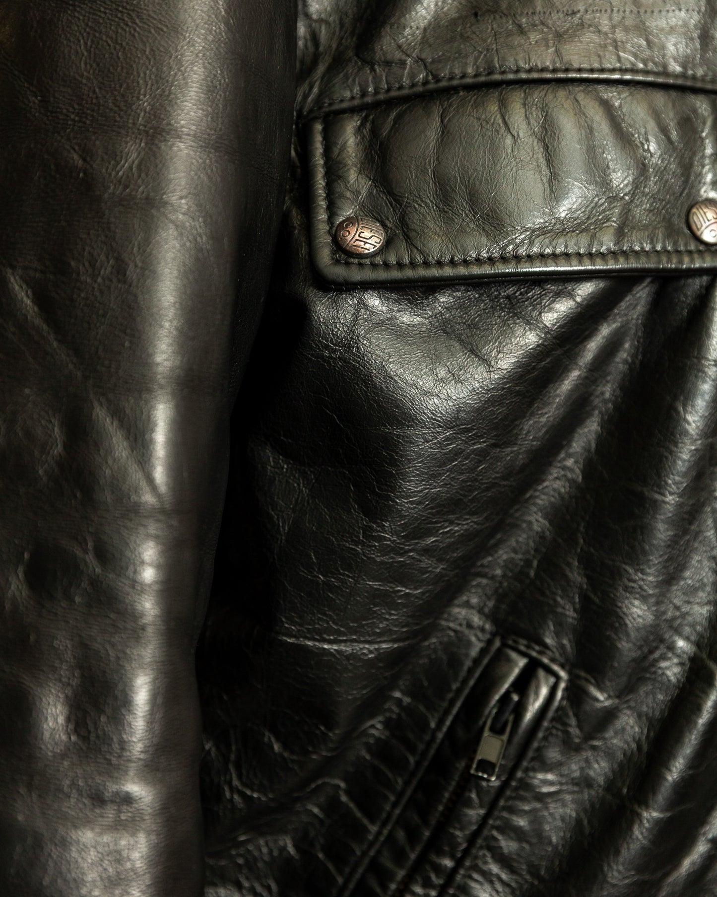 Vintage 1990s Diesel “U.S. State Guard” Leather Biker Jacket – Large (44)