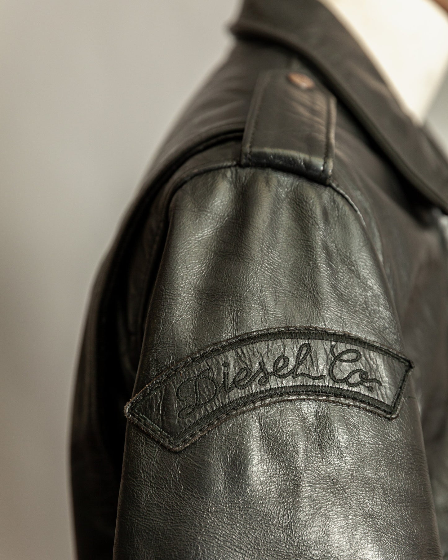 Vintage 1990s Diesel “U.S. State Guard” Leather Biker Jacket – Large (44)