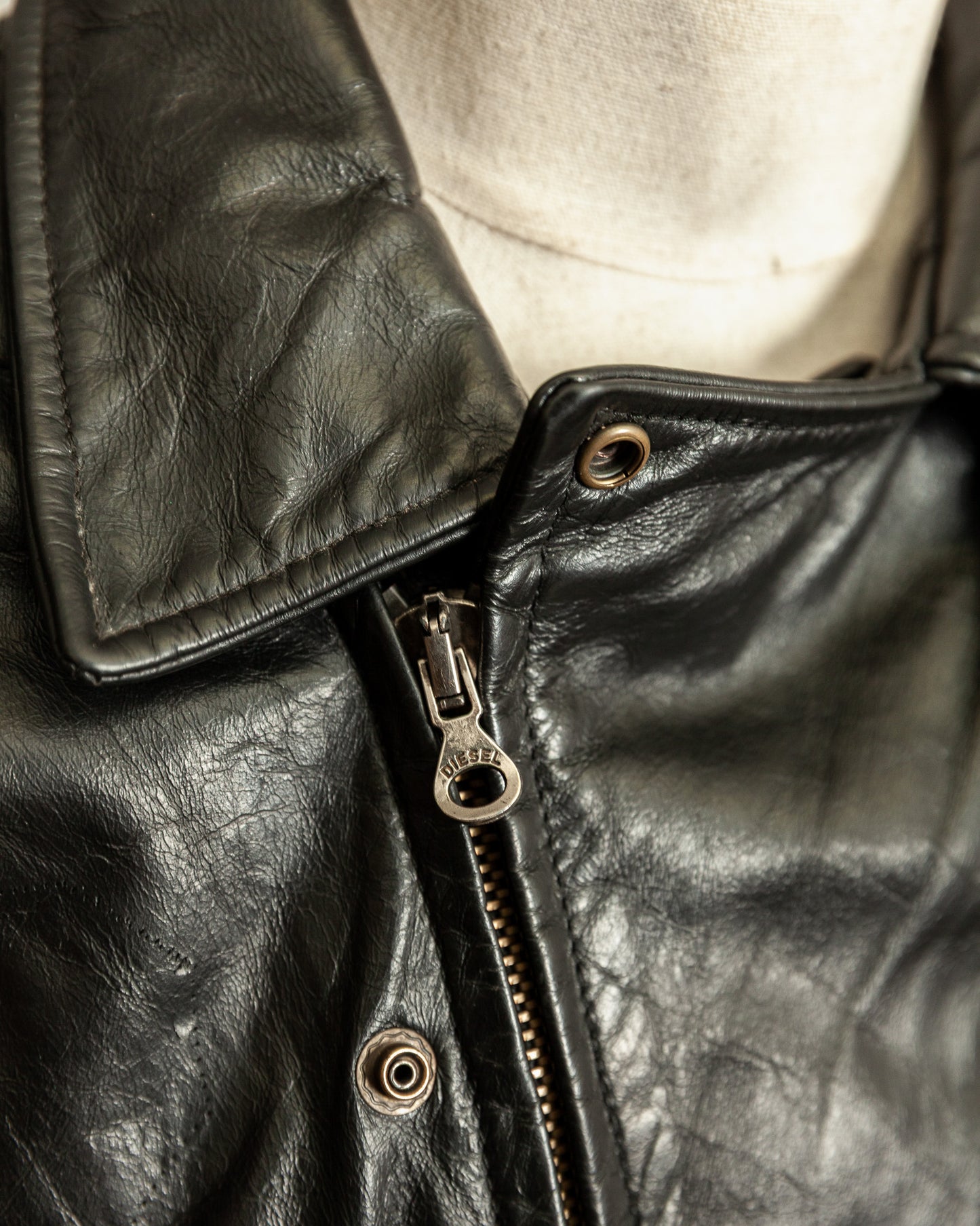 Vintage 1990s Diesel “U.S. State Guard” Leather Biker Jacket – Large (44)