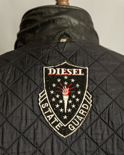 Vintage 1990s Diesel “U.S. State Guard” Leather Biker Jacket – Large (44)