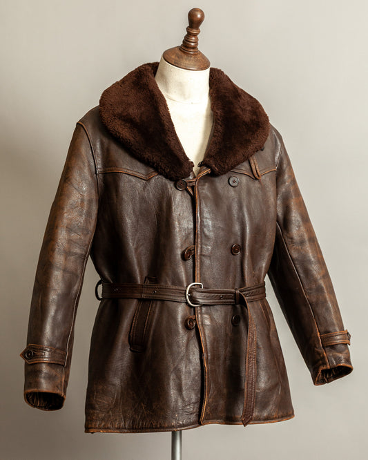 Vintage 1940s French “Le Cuir du Centaure” Leather Motorcycle Jacket – Large (44)