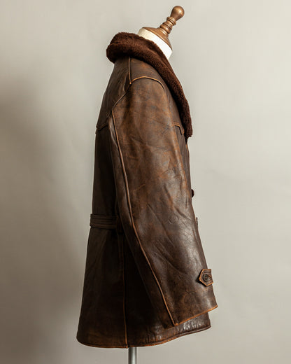 Vintage 1940s French “Le Cuir du Centaure” Leather Motorcycle Jacket – Large (44)