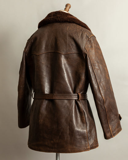 Vintage 1940s French “Le Cuir du Centaure” Leather Motorcycle Jacket – Large (44)