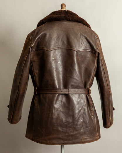 Vintage 1940s French “Le Cuir du Centaure” Leather Motorcycle Jacket – Large (44)