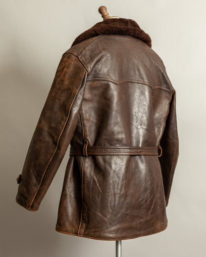 Vintage 1940s French “Le Cuir du Centaure” Leather Motorcycle Jacket – Large (44)