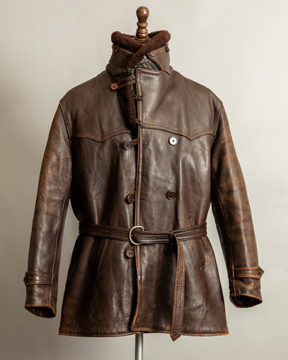 Vintage 1940s French “Le Cuir du Centaure” Leather Motorcycle Jacket – Large (44)