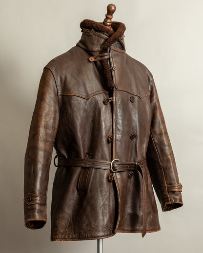 Vintage 1940s French “Le Cuir du Centaure” Leather Motorcycle Jacket – Large (44)