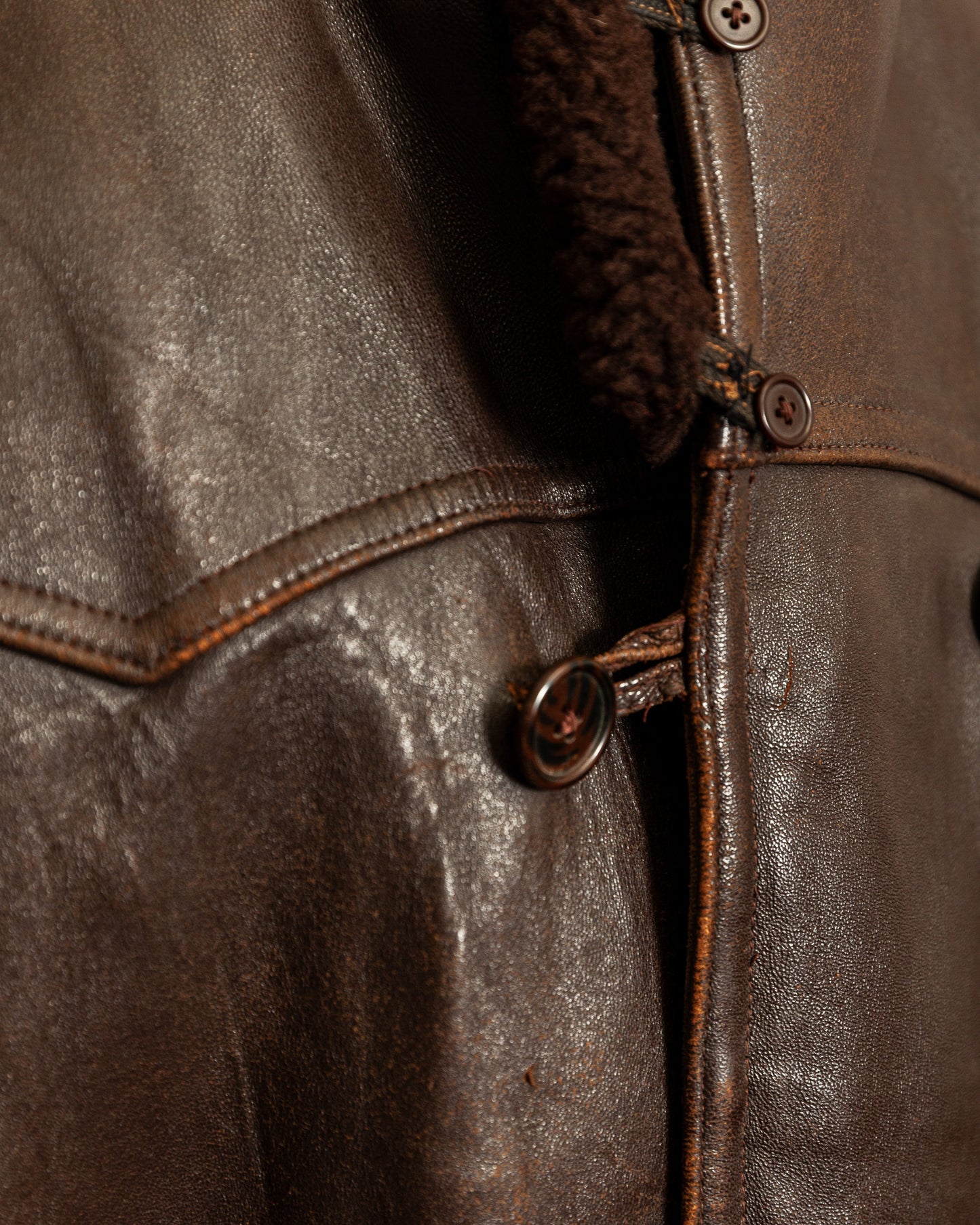 Vintage 1940s French “Le Cuir du Centaure” Leather Motorcycle Jacket – Large (44)