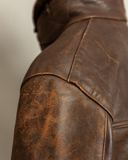 Vintage 1940s French “Le Cuir du Centaure” Leather Motorcycle Jacket – Large (44)