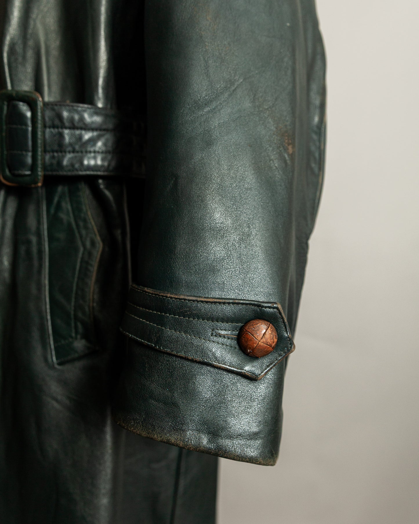 Vintage 1940s German Officer’s Horsehide Leather Trench Coat Large (44)