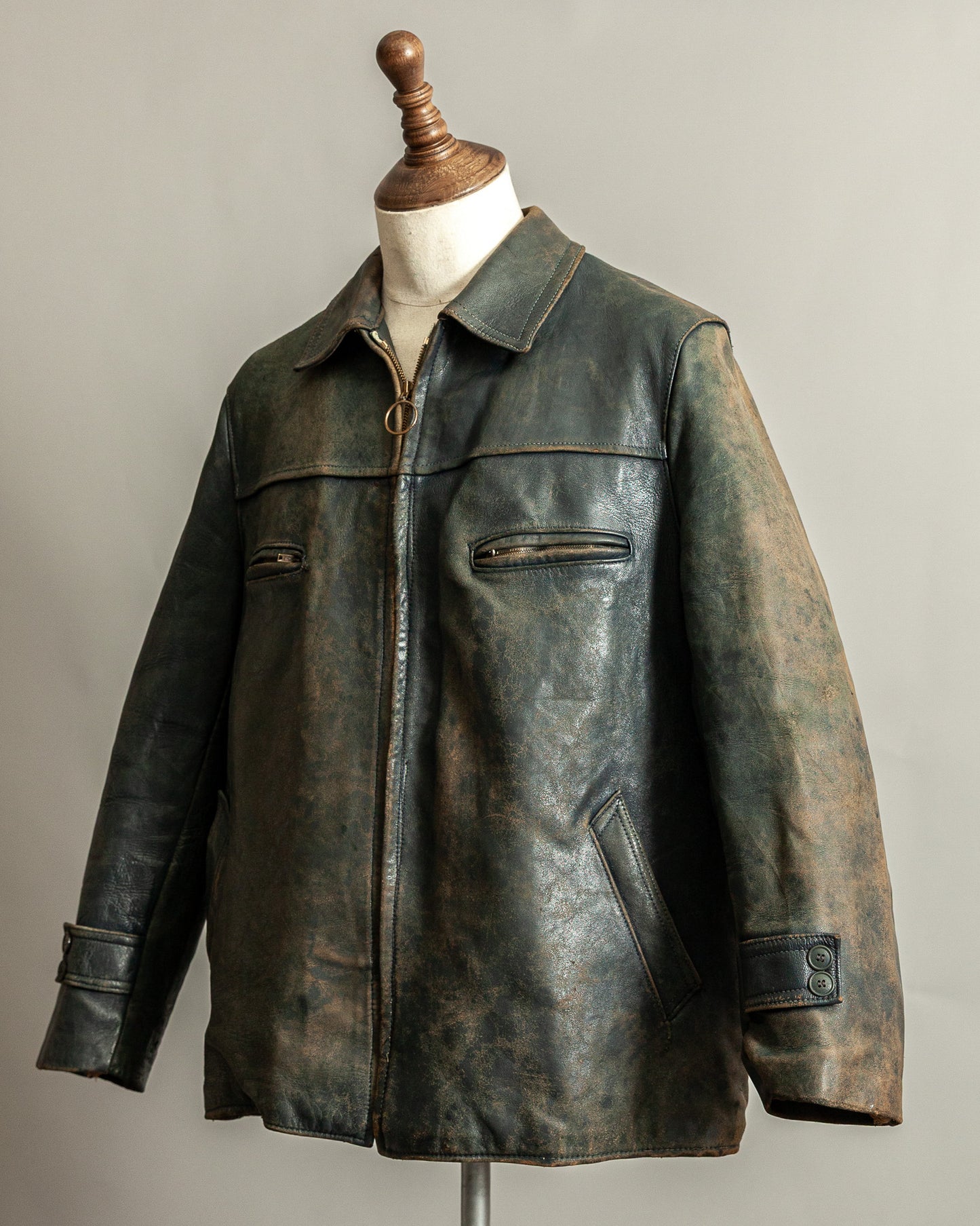 Vintage 1940s French Leather Work Jacket Large (44)