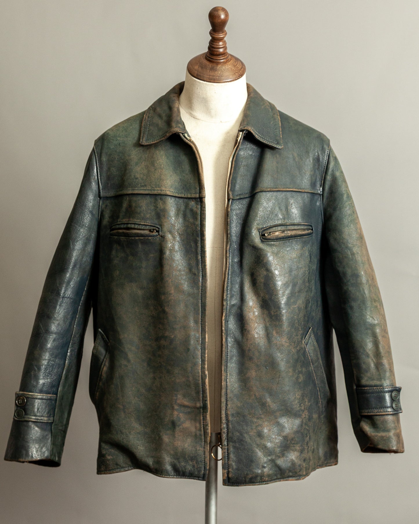 Vintage 1940s French Leather Work Jacket Large (44)