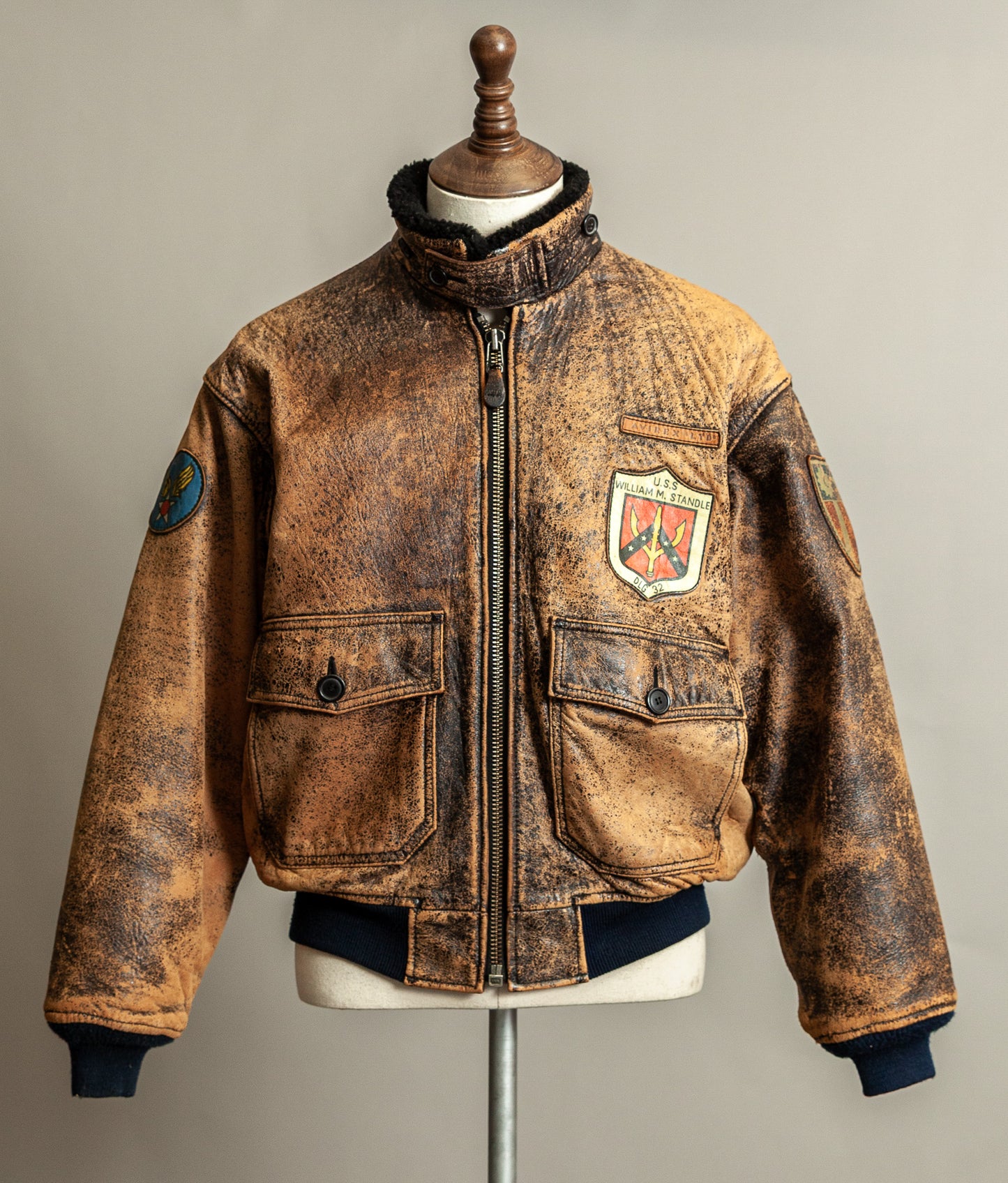 Vintage 1987 Avirex G-1 “Flying Tigers” Russian Model Leather Flight Jacket Large (44)