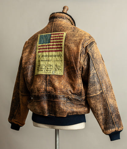 Vintage 1987 Avirex G-1 “Flying Tigers” Russian Model Leather Flight Jacket Large (44)