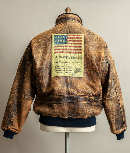 Vintage 1987 Avirex G-1 “Flying Tigers” Russian Model Leather Flight Jacket Large (44)