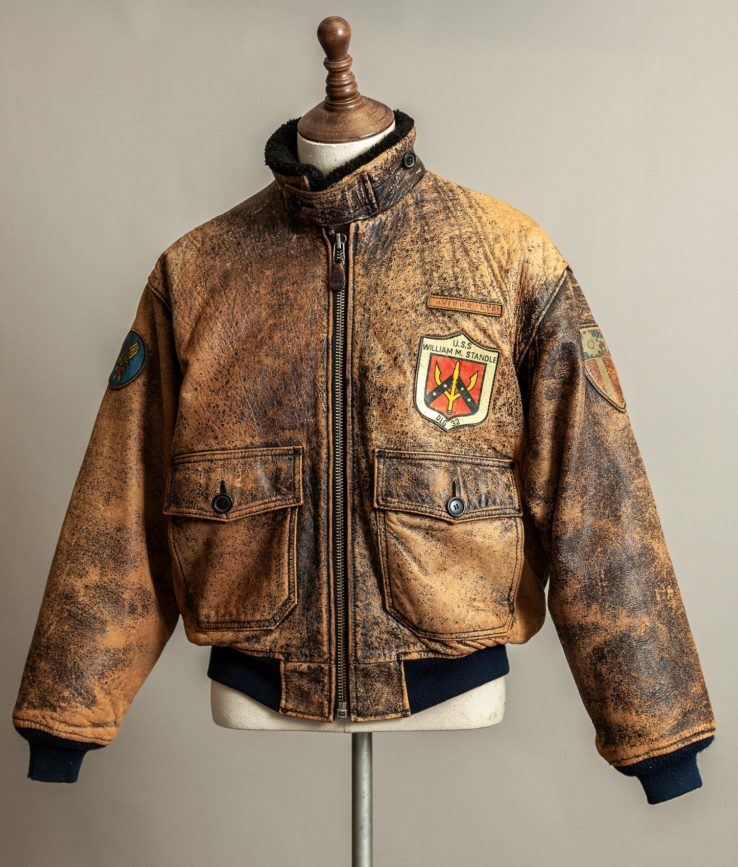 Vintage 1987 Avirex G-1 “Flying Tigers” Russian Model Leather Flight Jacket Large (44)