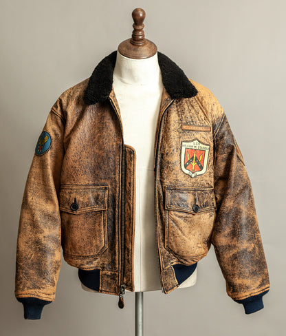 Vintage 1987 Avirex G-1 “Flying Tigers” Russian Model Leather Flight Jacket Large (44)